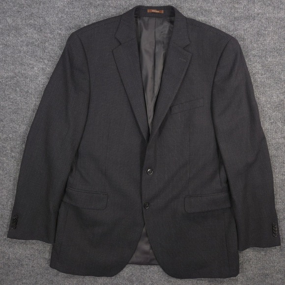 Peter Millar Sport Coat Mens 44T Black Blue Grid Patterned Wool Double Vented